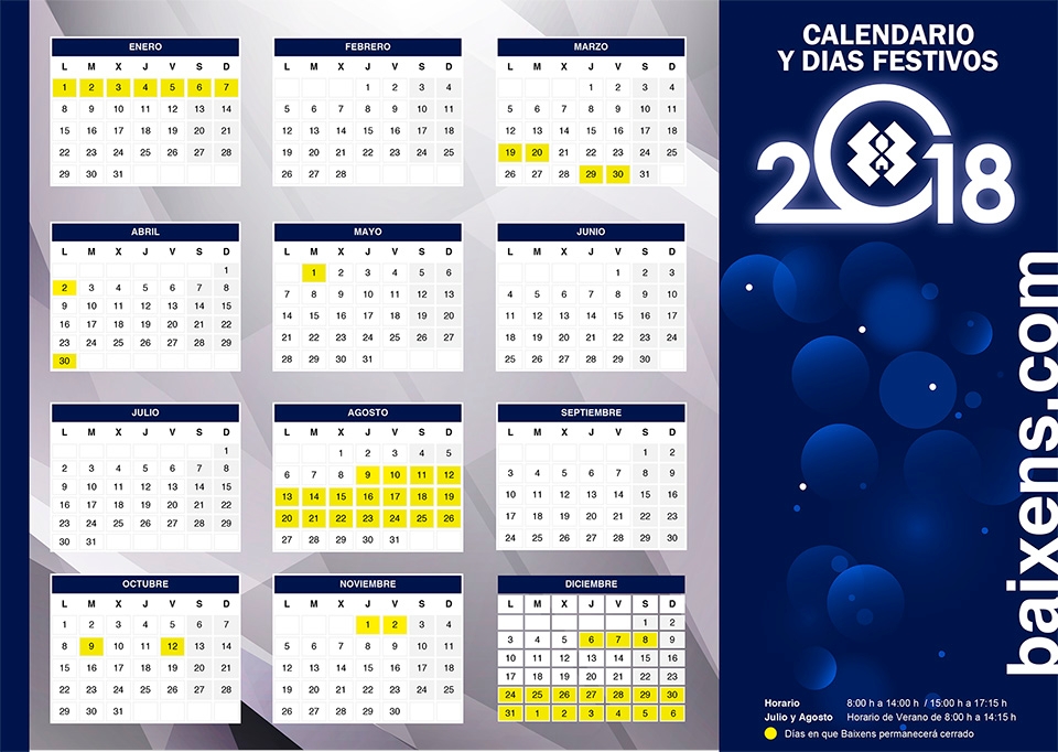 Calendario laboral 2018 Baixens